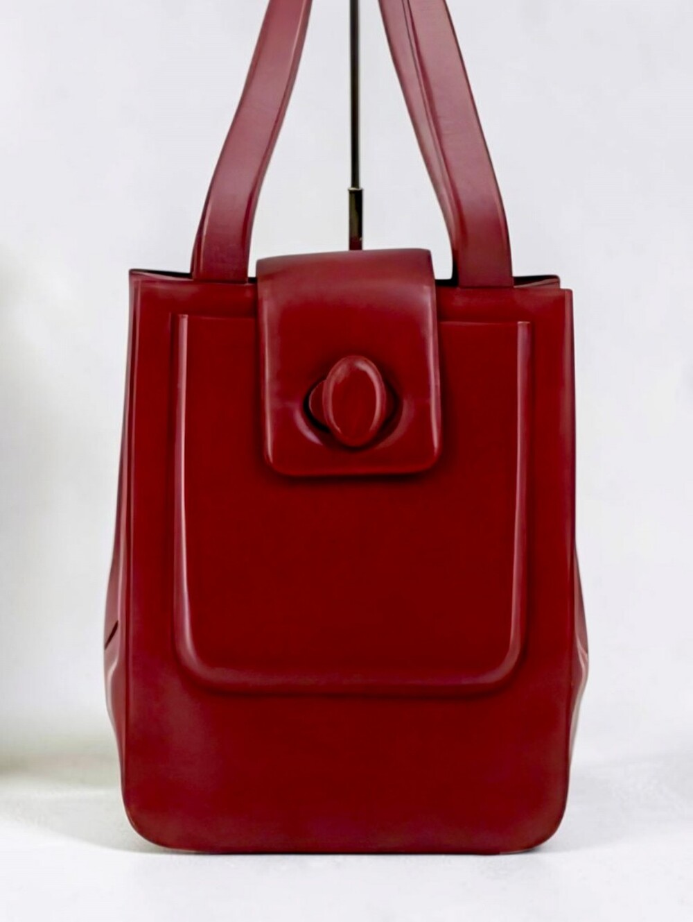 Cartier Burgubdy Red Structured Leather Tote Shoulder Bag